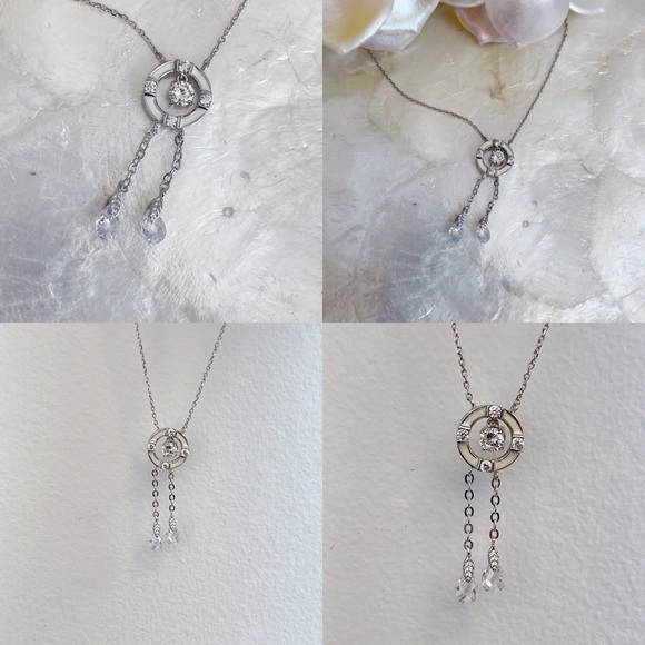 Silver Tone April Faux Diamond White Enamel Pendant Sparkly Girls Necklace NWOT - Picture 7 of 16